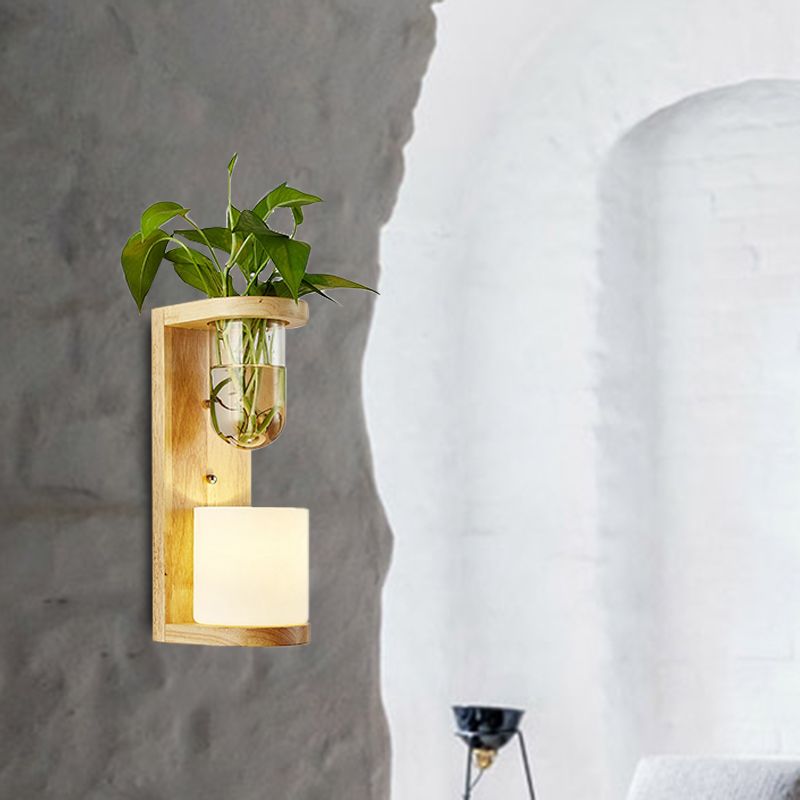 Barrel/Globe Opalglas nach oben/unten leichte 1 Licht Wohnzimmer LED LED -Wandhalterung in Holz