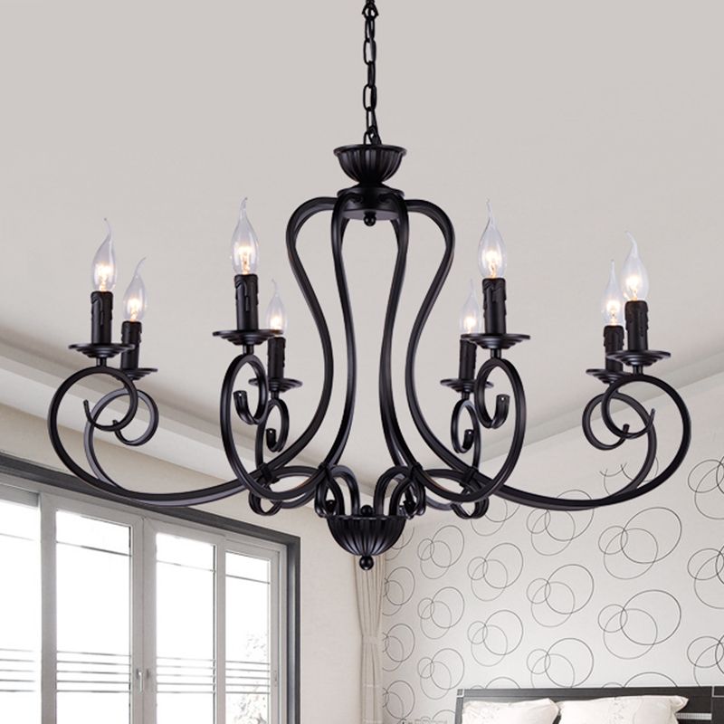 Black tourbillonnant bras Cahndelier Lampe Vintage Metal 8 Lumières Chambre suspendue Pendre Lumière