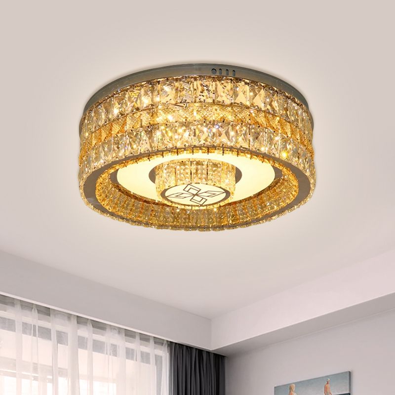 Clear Crystal Blocks Drum Flush Mount Modern Living Room LED Close to Ceiling Light