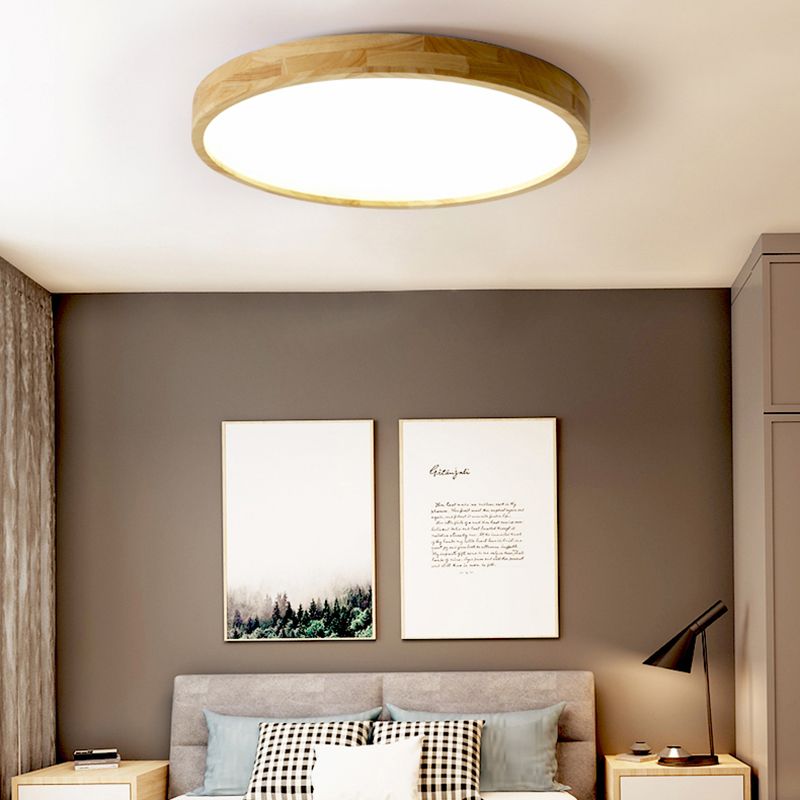 Plafonnier LED circulaire couleur rondin, plafonnier en bois de Style concis moderne avec abat-jour en acrylique