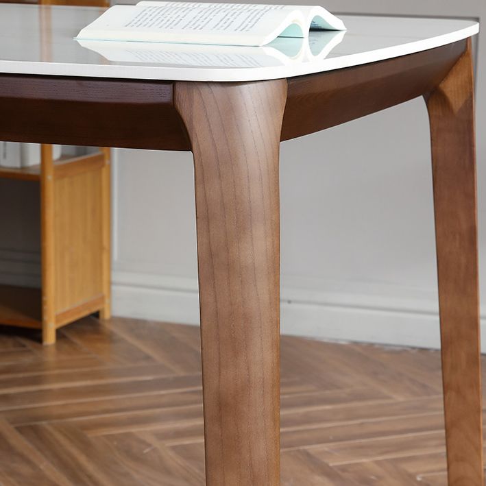Rectangle 4 Legs Mid-Century Table White Fixed Table of Sintered Stone