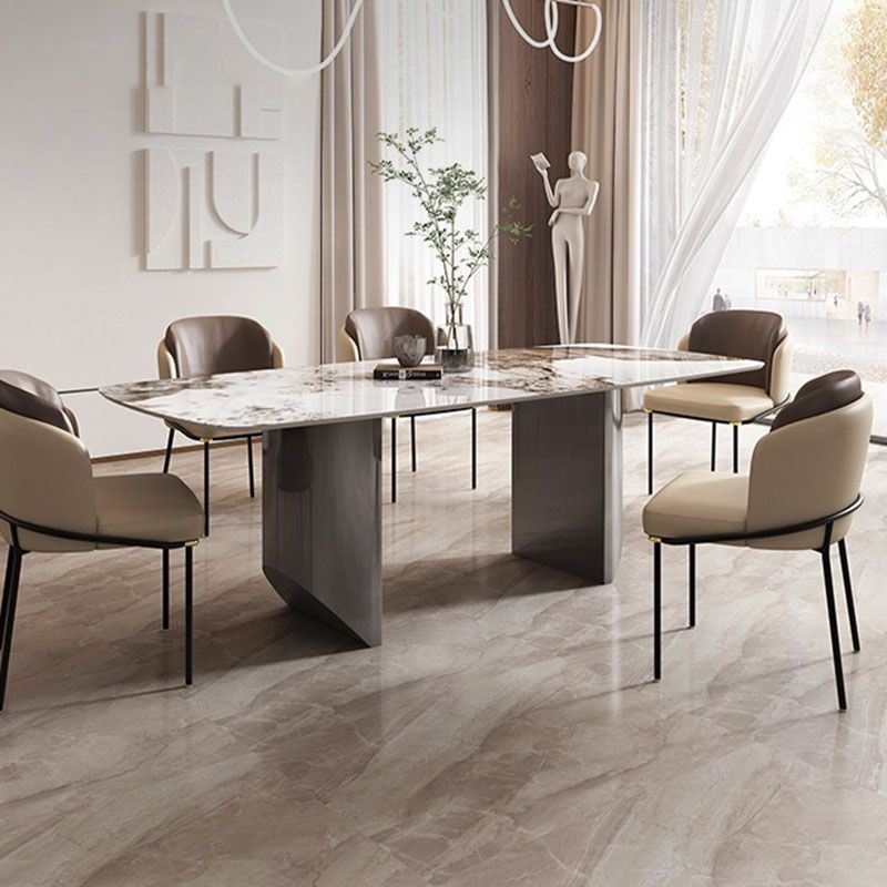 1/2/5/6/7 Pieces Dining Set Modern Sintered Stone Dining Table set with Leather Chairs