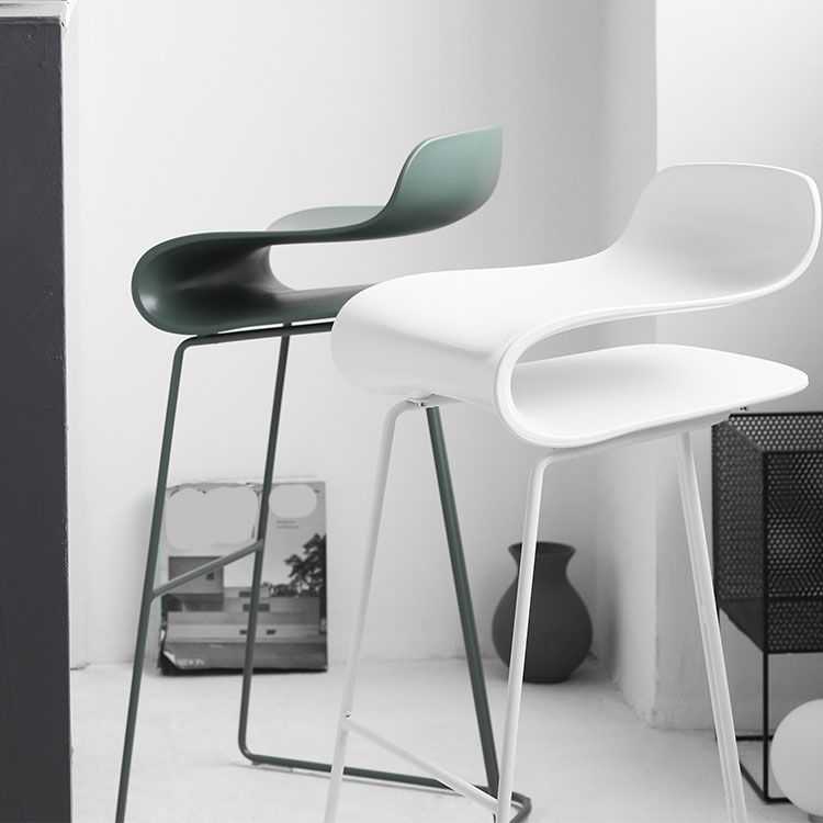 Contemporary Plastic Bar Stool Low Back Stool with Metal Base for Living Room