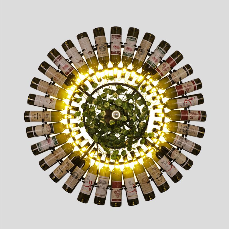 Wine Bottle Metal Wall Sconce Industrial 1 Bulb Restaurant LED Plant Wall Lamp Fixture in Black