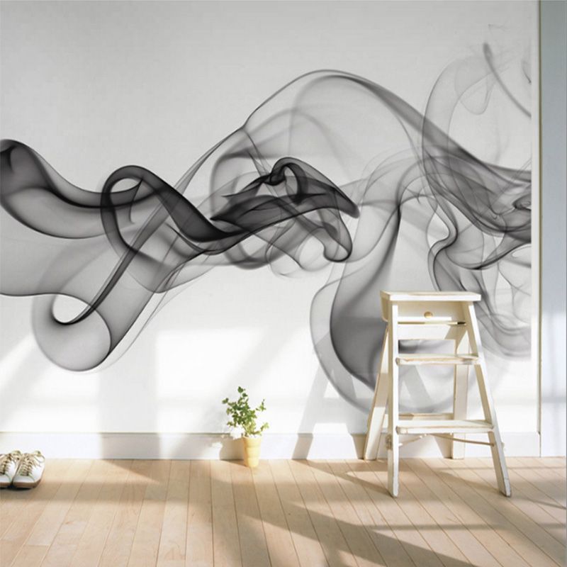 Full Size Wall Decor Black and White 3D Print Smoke Non-Woven Textured Wall Mural for Gallery, Personalized Size Available