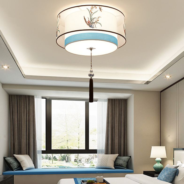 Plafonnier encastré bleu Plafonnier encastré traditionnel en tissu ombragé