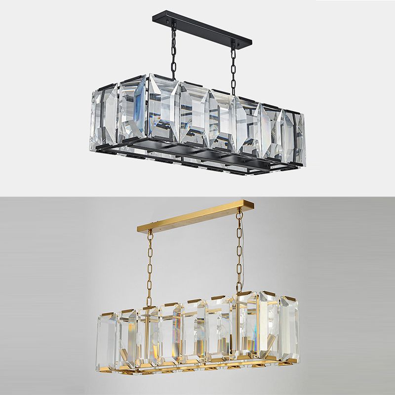 Rectángulo Corte Crystal Island colgante lineal Luces colgantes de la isla de la sala de estar moderna