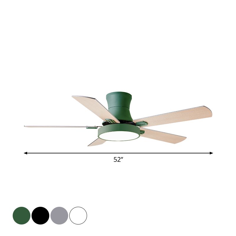 5-BladeDrum Living Room Hanging Fan Light Fixture Traditional Acrylic 52" Wide LED Semi Flush Light