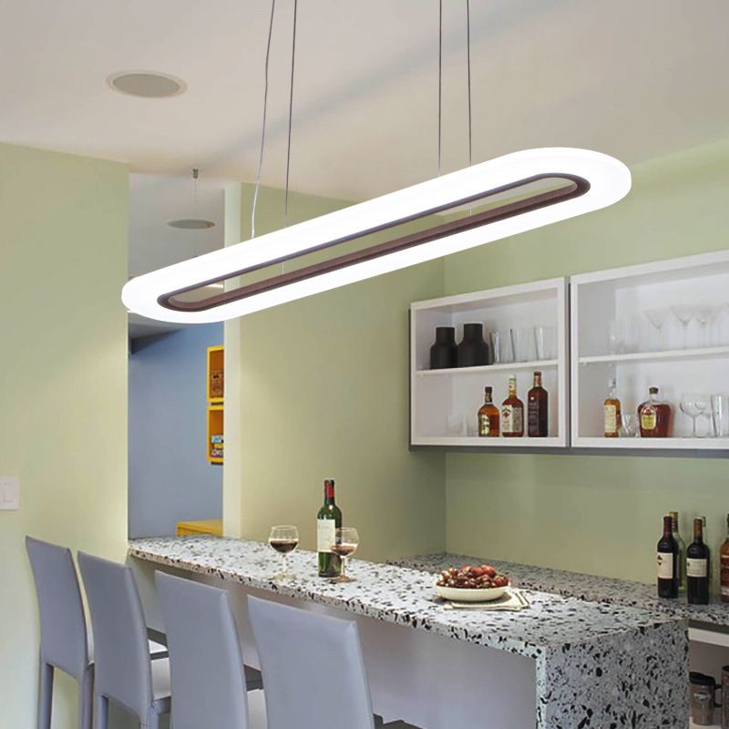 Modern Minimalist Oval Island Light Acrylic LED Strip Restaurant Pendant Lighting In White