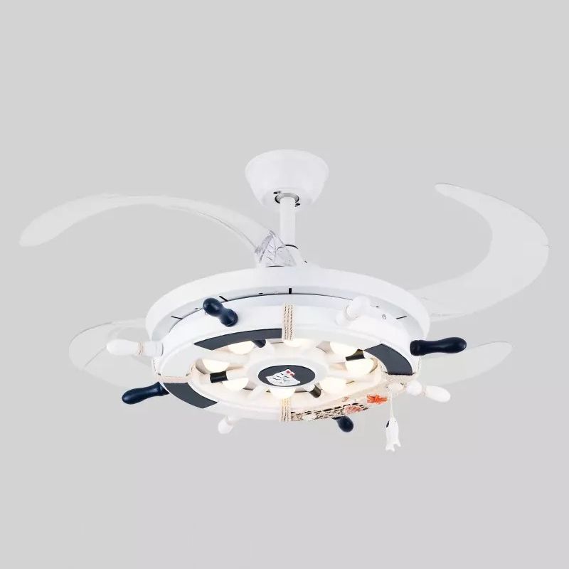 42" Cartoon Rudder Ceiling Fan Lamp Metallic Child Room LED Semi Flush Light