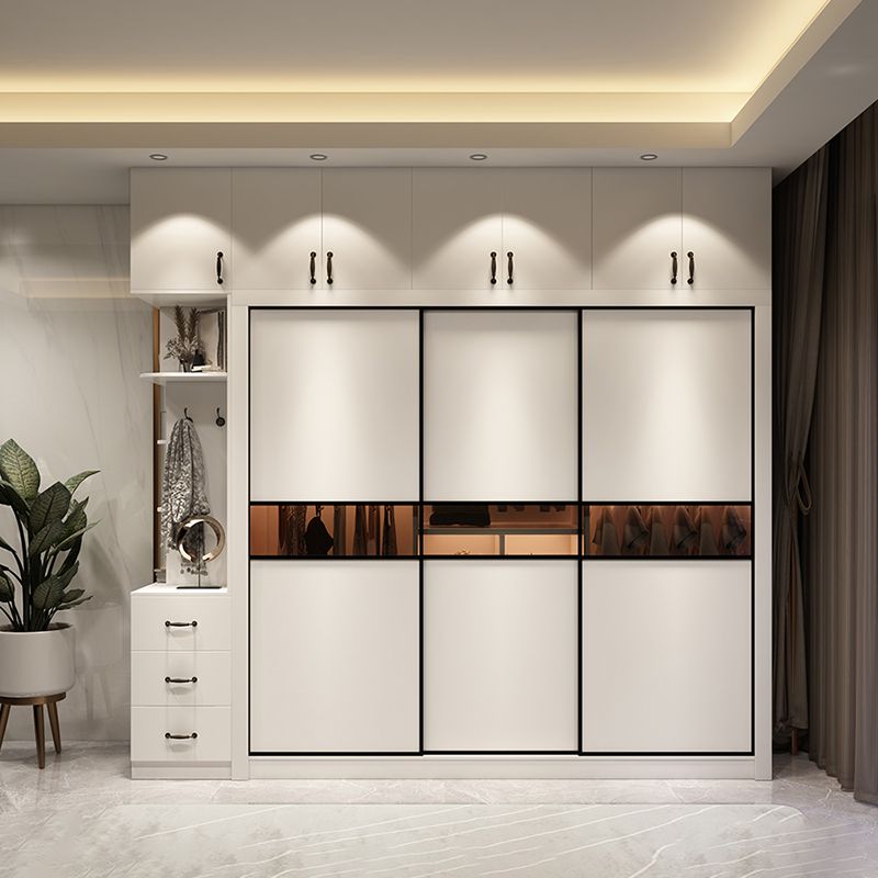 Engineered Wood Wardrobe Cabinet White Modern Wardrobe with Drawer