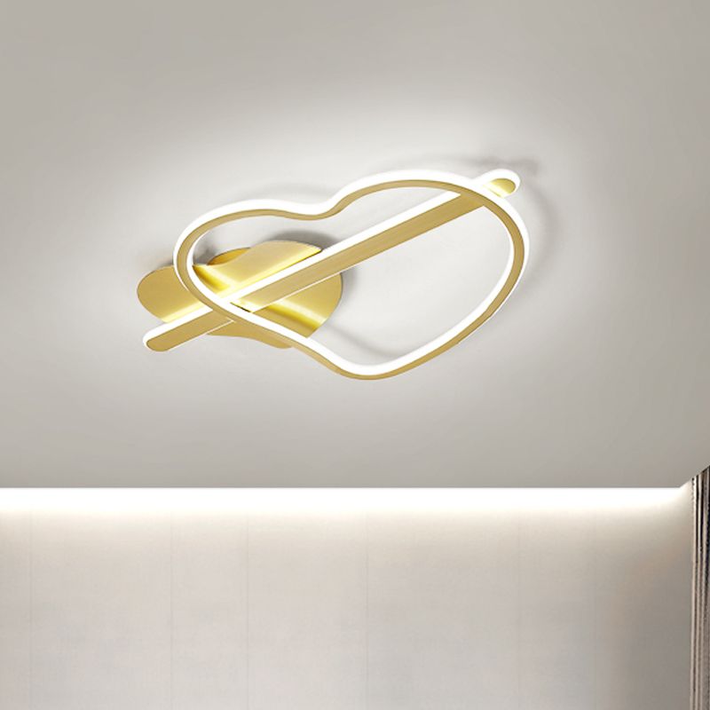 Loving Heart Metal Flush Mount Light Kids Gold/Coffee LED Ceiling Lighting in Warm/White Light for Bedroom