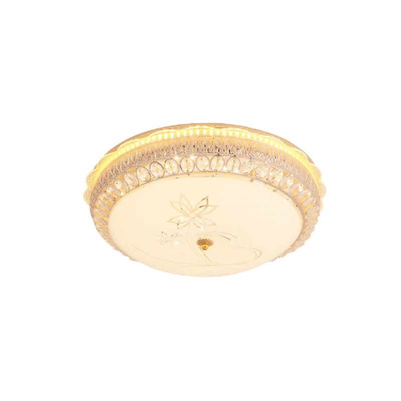 Classic Bowl Flush Mount Light Crystal Embedded LED Close to Ceiling Lighting Fixture in Gold