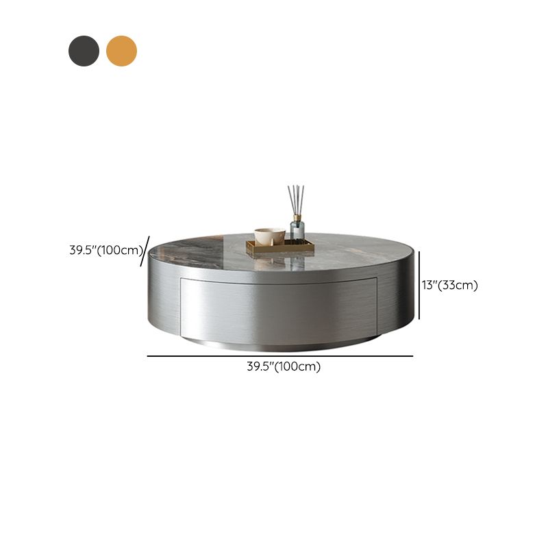 Modern Slate and Glass Top Coffee Table Set Round Drum Cocktail Table