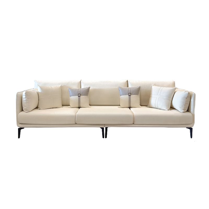 Stationary Stain Resistant Faux Leather Living Room Pillow Top Arm Modern Sofa