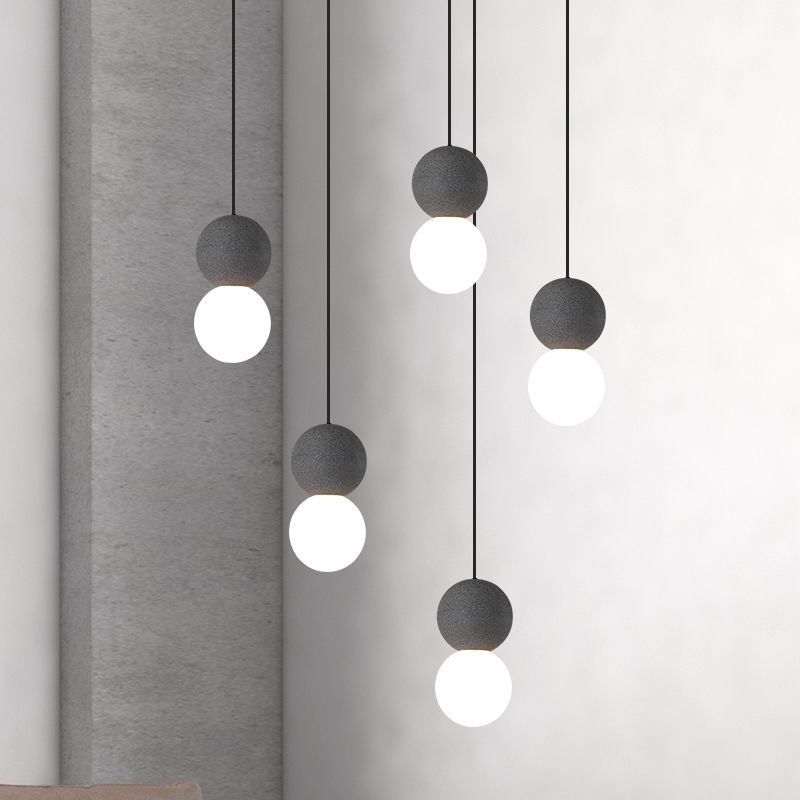 Simple Gourd Shaped Hanging Lamp Terrazzo 1-Light Bar Pendant Lighting with Opal Glass Shade