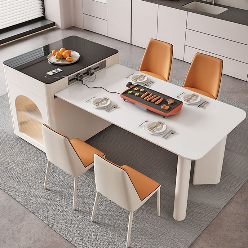 White Rectangle Dining Table Double Pedestal Table for Kitchen Dining Room