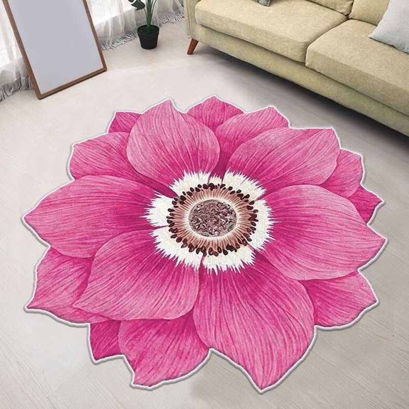 Modern Flower Rug Polyester Brown Rug Washable Rug for Living Room