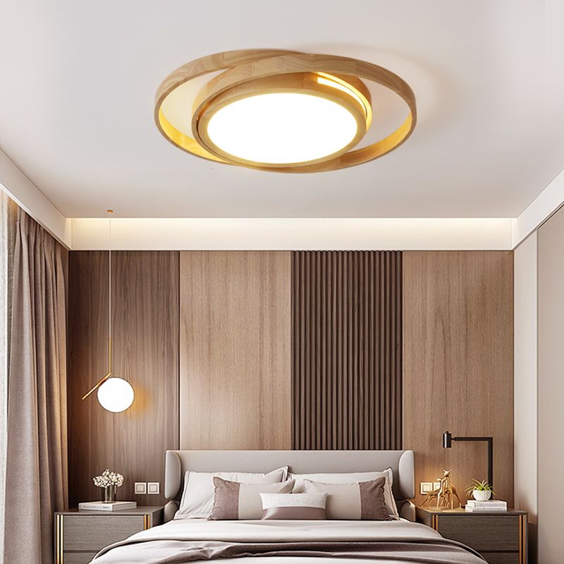 Rings Wooden LED Flush Ceiling Light Nordic Beige Flush Mount Lighting Fixture for Bedroom