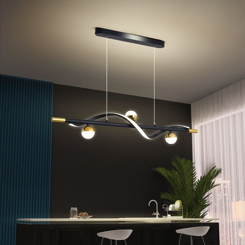 Modern Style Linear Shape Island Lights Glass 3/4 Lights Pendant Light in Black