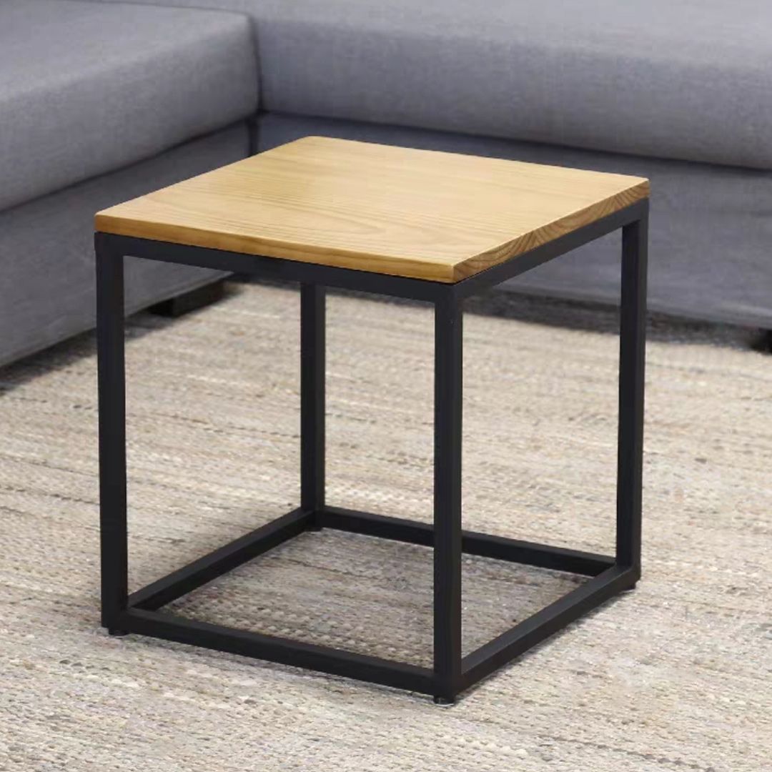 Scandinavian Nesting Coffee Table Set with Solid Wood Top and Iron Base