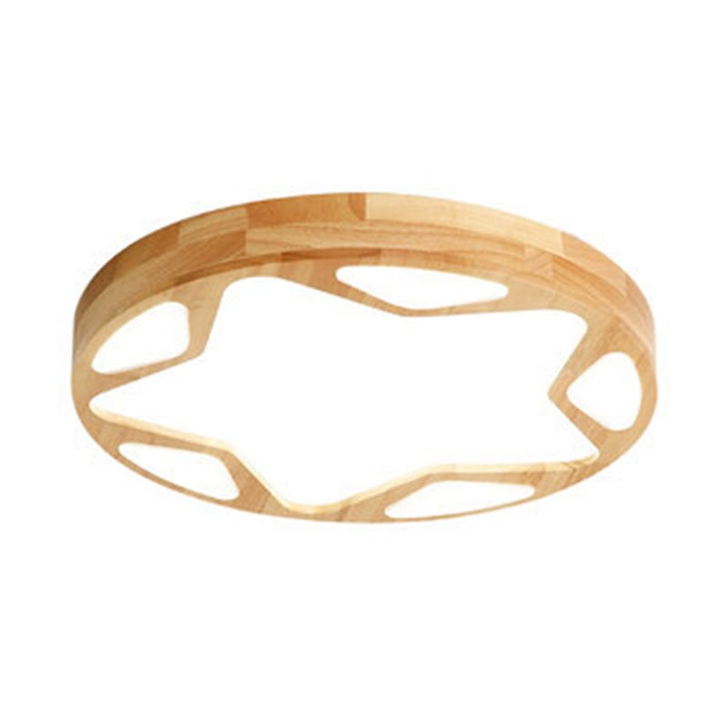 Modern Minimalist Round Ceiling Flush Mount Light Natural Wood Star Living Room Flush Mount Lighting