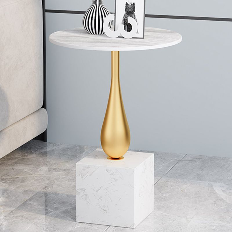 Contemporary Stone Top End Table 23.62" Tall Pedestal Side Table