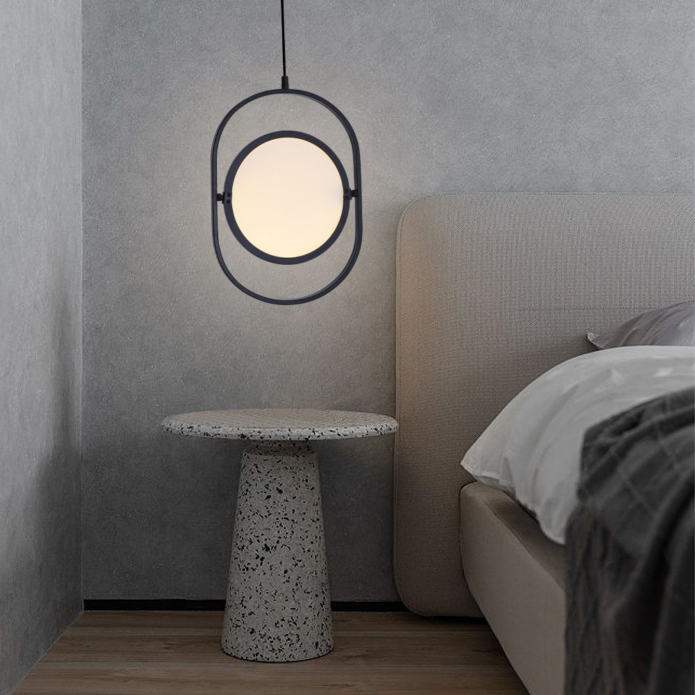 Oblong Bedside LED Pendant Lamp Acrylic Minimalistic Hanging Light Fixture in Black