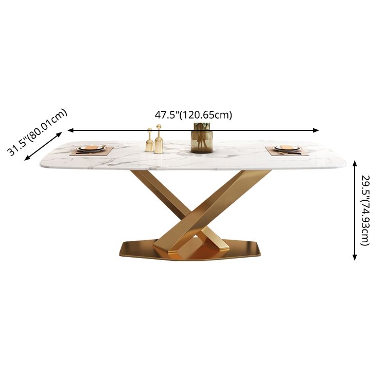 Modern Marble Table Set of 5/7 with Rectangle Table Dining Set with PU Leather Chairs