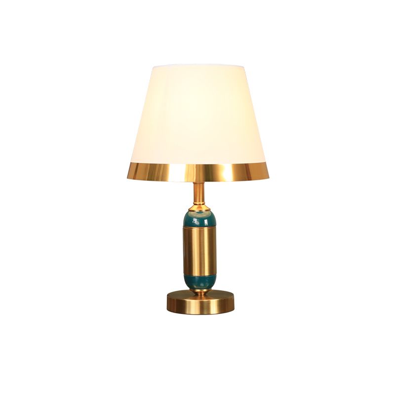 Modern Metal Table Light 1-Light Bedroom Nightstand Lamp with Bucket Fabric Shade