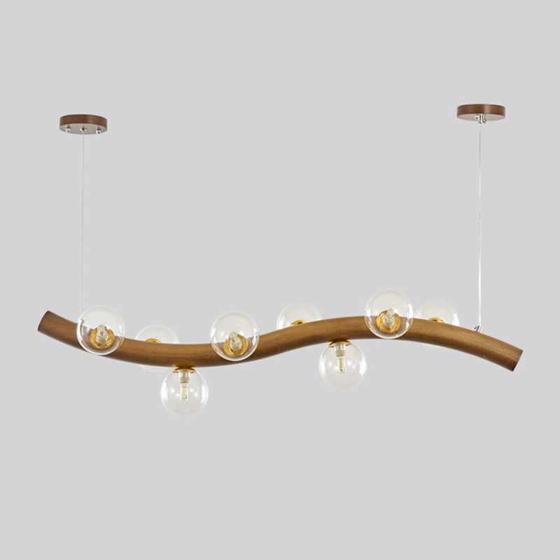 Wood and Glass Hanging Light Modern Island Light Fixture for Dining Room