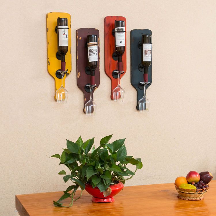 Metal Wall Mounted Wine Bottle & Glass Rack Industrial Wine Rack