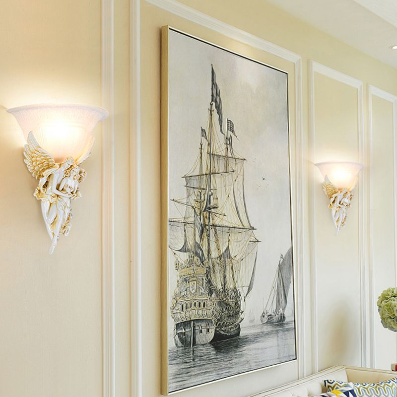 Gold/Beige Bell Flush Mount Colonialist Frosted Glass 1 Head Living Room Wall Mounted Light