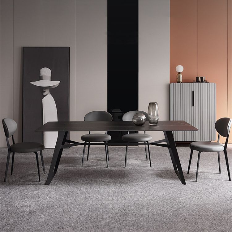 Restaurante contemporáneo Silla lateral de cuero Silla de comedor con respaldo abierto y patas negras