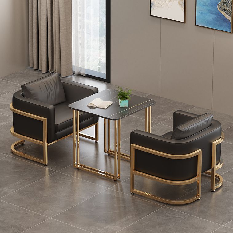 Industrial Sintered Stone Dinner Room Kitchen Table Black Table with Gold Frame for Dining Room