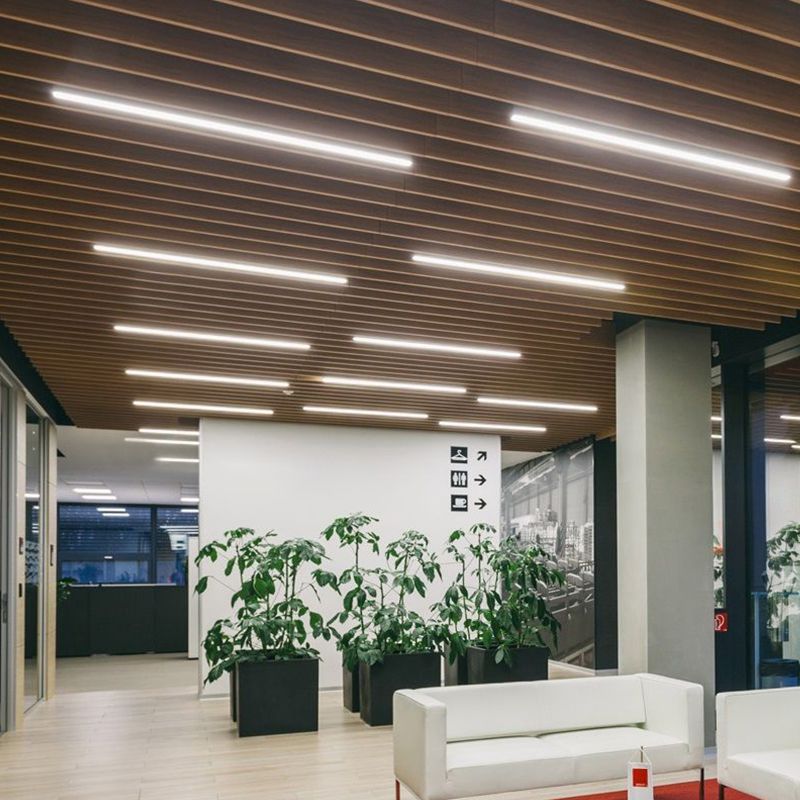 Plafonnier LED en forme de tige en aluminium, finition argentée moderne, luminaire de plafond pour le bureau