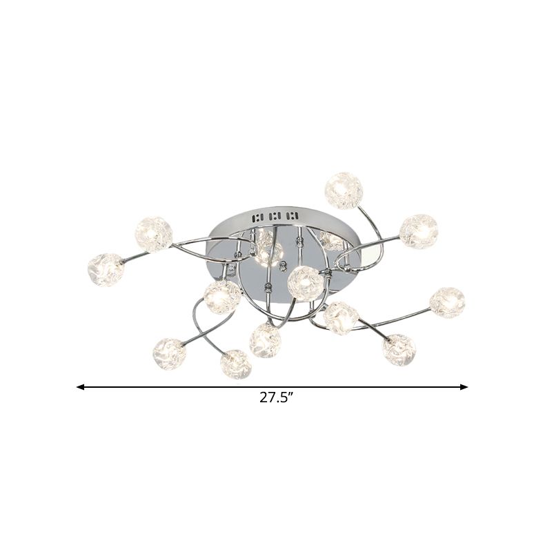 Minimalism Globe Semi Flush Light Beveled Crystal 12/16/20-Bulb Sitting Room Close to Ceiling Lamp in Chrome
