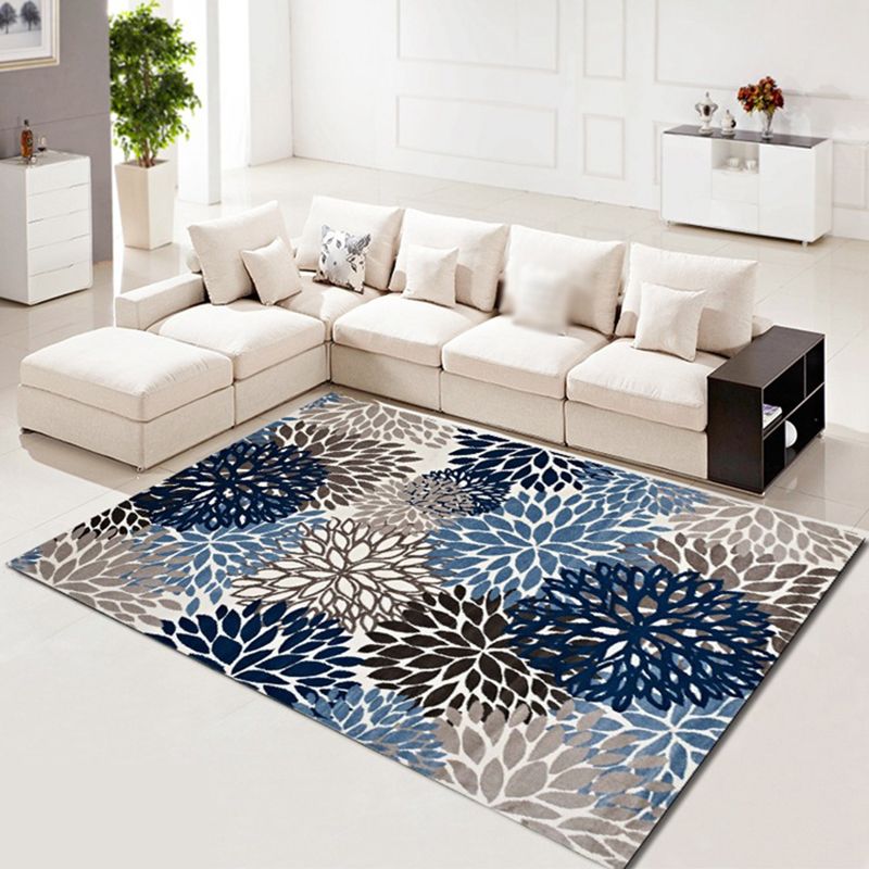 Leisure Area Carpet Modern Plant Pattern Rug Polyester Washable Carpet with Non-Slip Backing