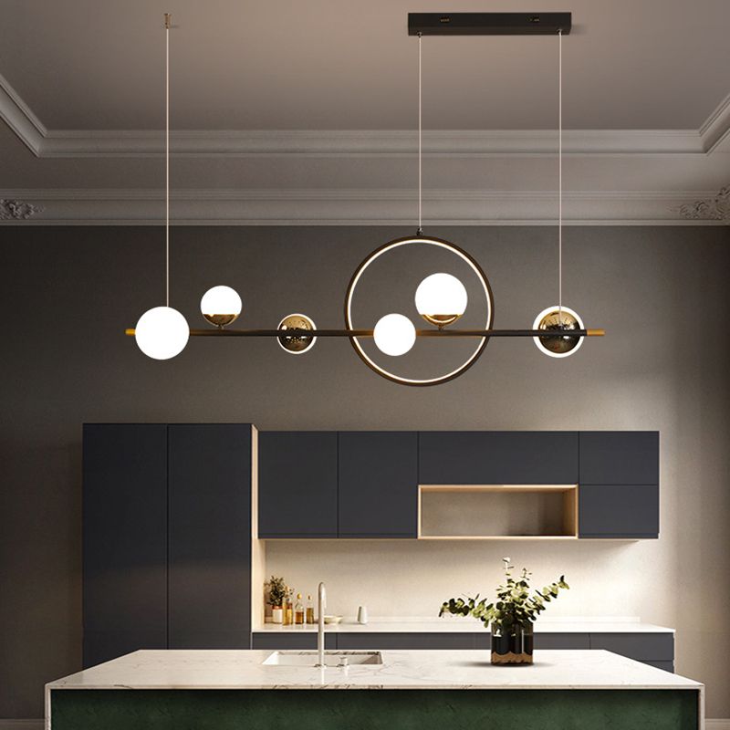 Éclairage de l'île Globe dans des lumières de l'île 7-Light de style moderne en noir