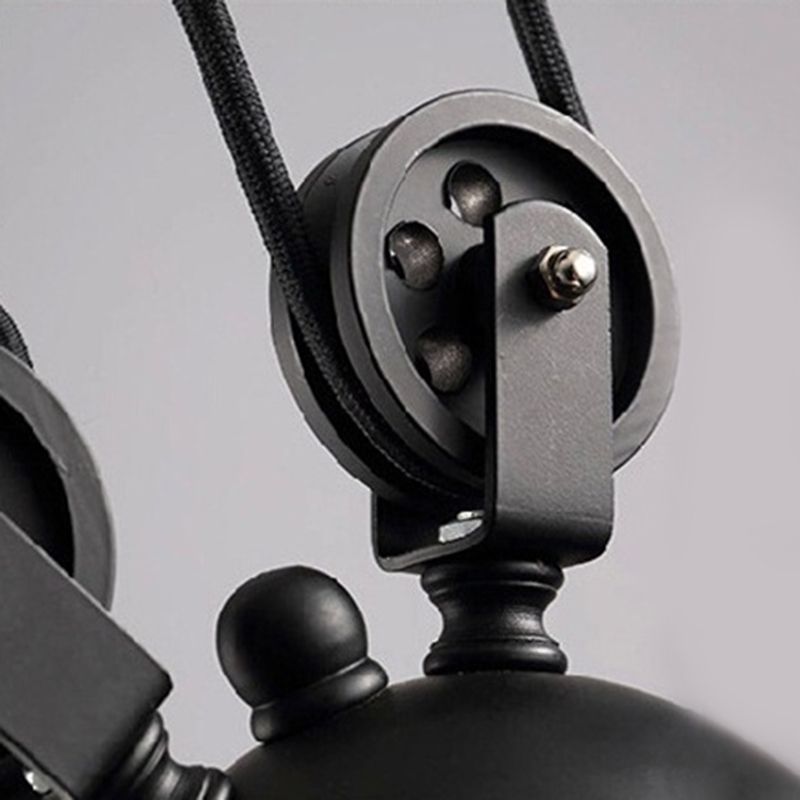 Black 3-Light Pulley Island Pendant Light in Industrial Retro Style Wrought Iron Hanging Lamp for Dining Room