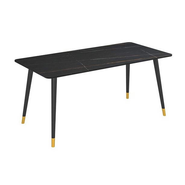 Rectangle Sintered Stone DiningTable Modern Home Kitchen Desk with 4 Black Legs