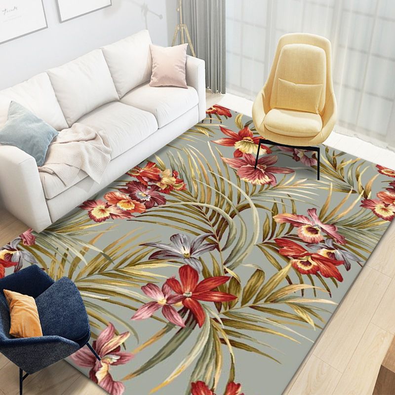 Grey Tone Home Decoration Carpet Bionic Plant Printed Area Rug Polyester with Non-Slip Backing Rug