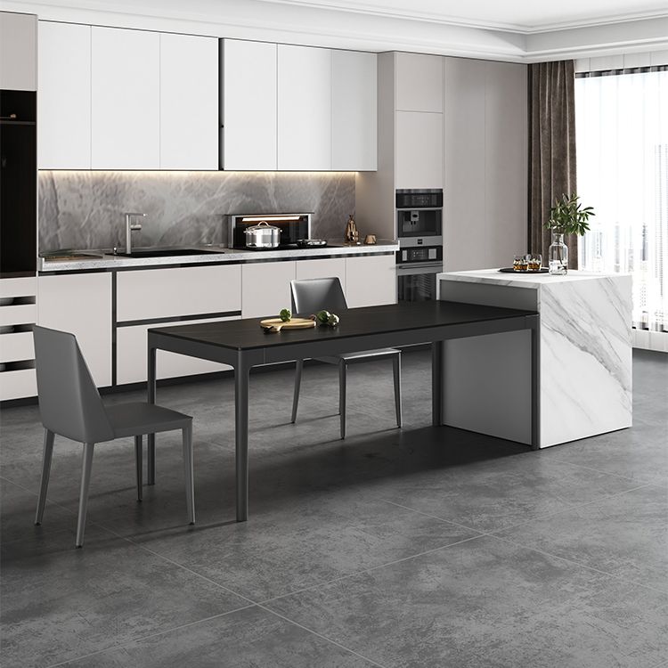 Moderna mesa de comedor negro rectángulo de piedra sinterizada con 4 patas para la cocina