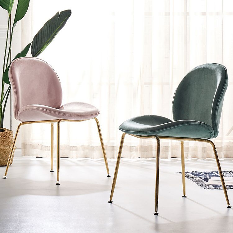 Upholstered Velvet Armless Dining Chairs Solid Back Side Chair with Metal Legs
