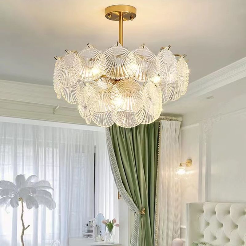 Gold Modern Metal Ceiling Light Geometric Shape Island Light with Shell Shade for Bedroom