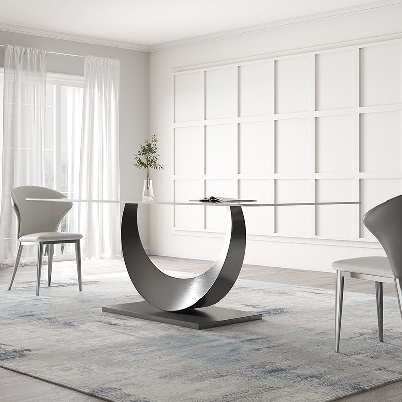 Contemporary Style Rectangle Table Sintered Stone Table with Metal Legs for Home
