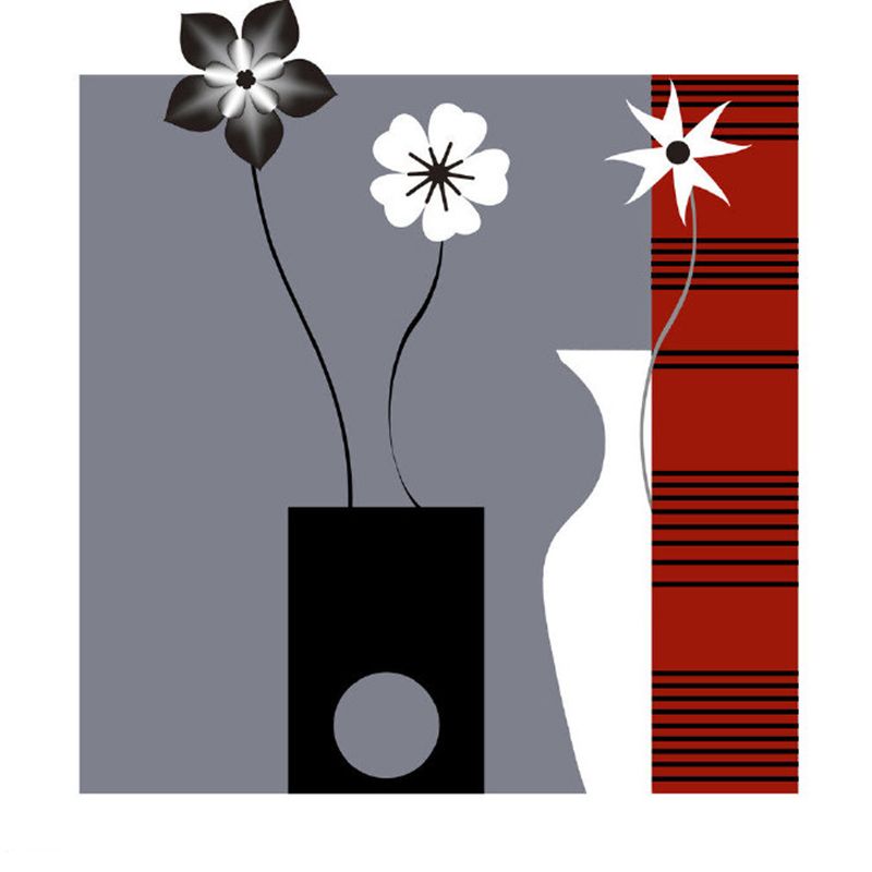 Red-Black Minimalist Wall Mural Decal Large Flower and Vase Pattern Wall Covering for Decor