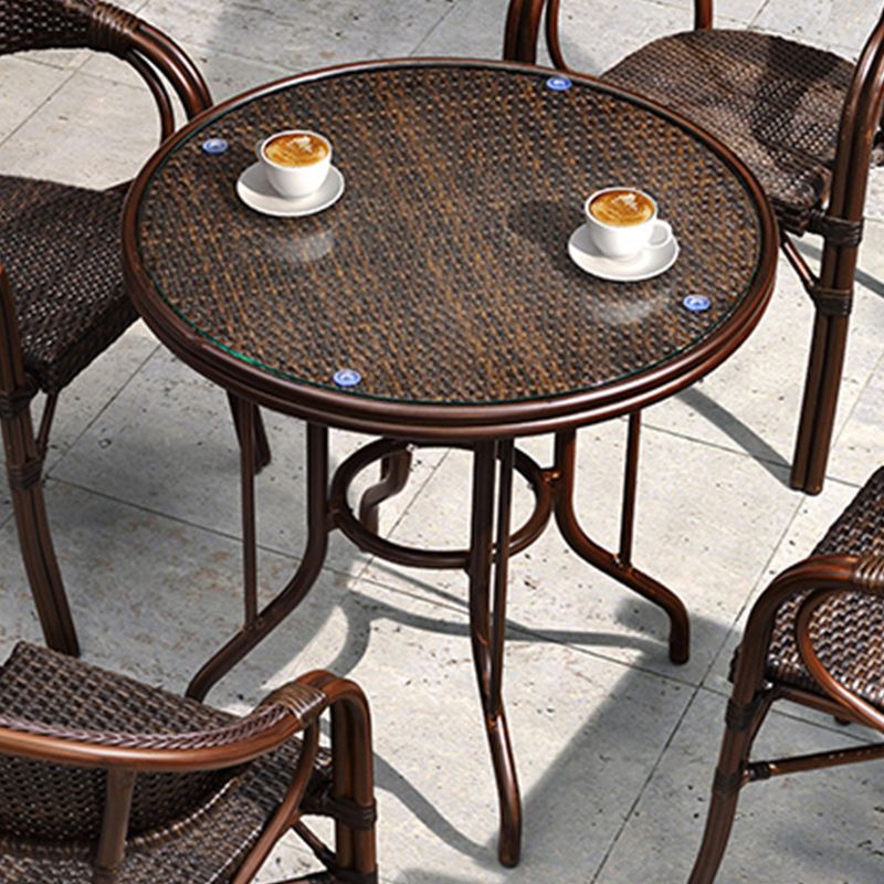 Metal and Glass Patio Table Industrial Style Home Balcony Outdoor Bistro Table