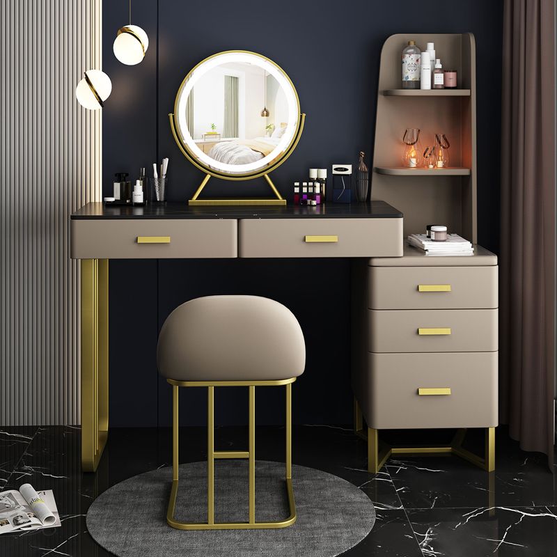 5-Drawer Glam Stone Makeup Dressing Table Stool Set - 51.18" H