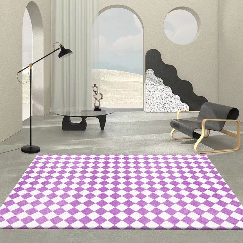 Blue Modern Rug Polyester Check Pattern Rug Stain Resistant Rug for Sitting Room